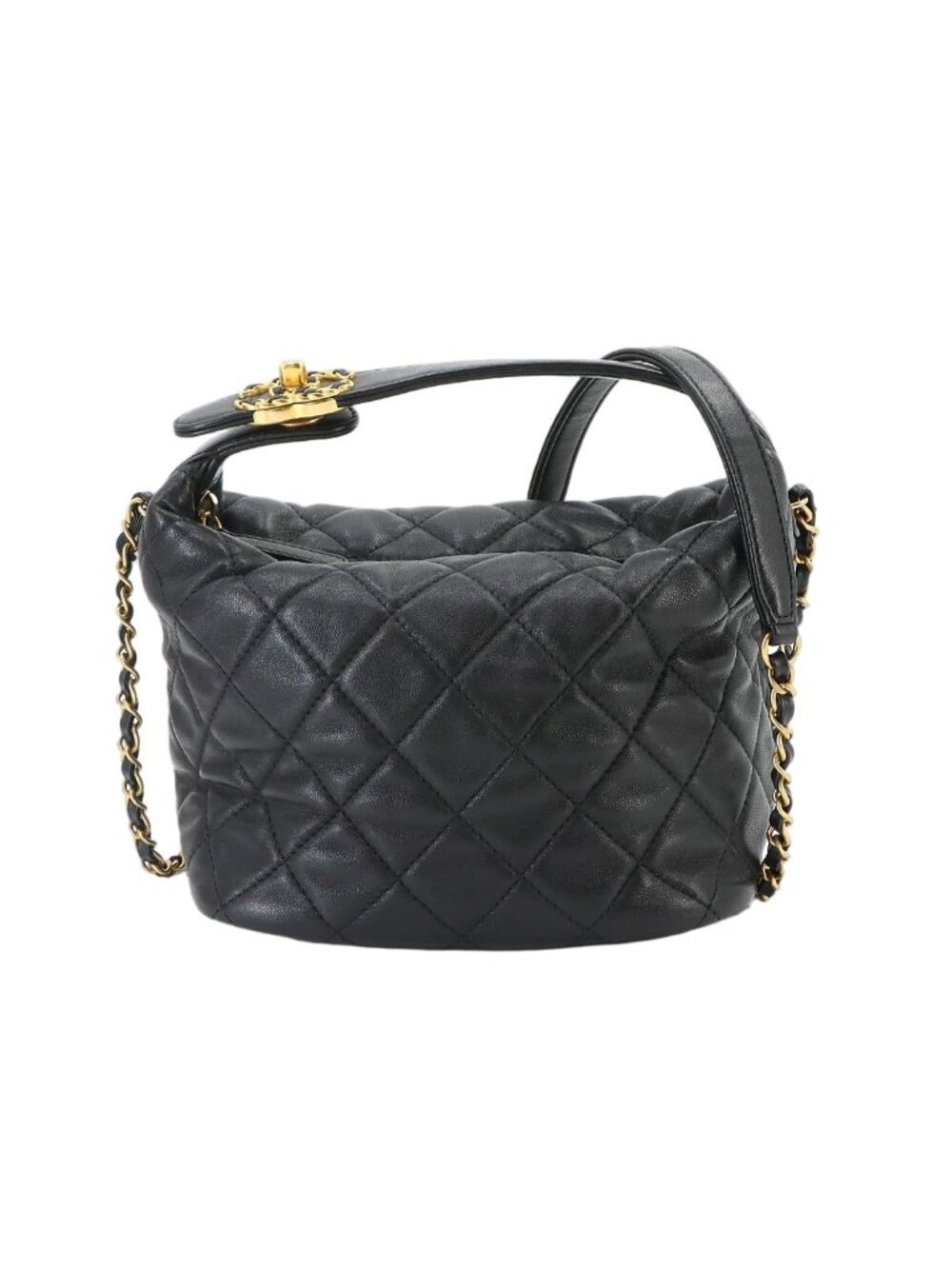 Chanel 19 Quilted Hobo 2-Way Hand Chain Shoulder Bag Lambskin Black